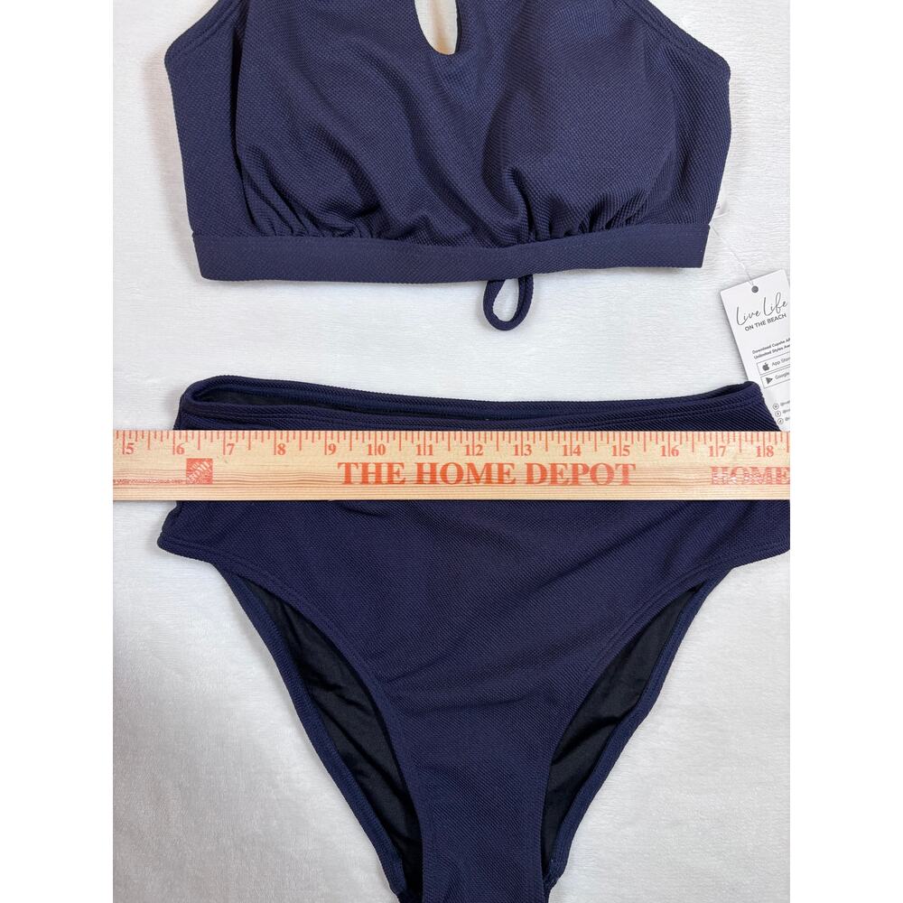 NWT Cupshe Navy Blue High Neck Bikini Set w/ Strappy Back & Keyhole Detail Sz XS - Picture 8 of 14